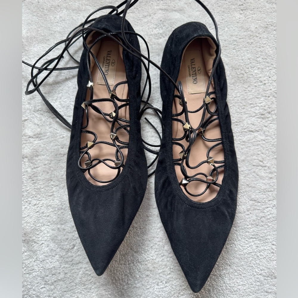 Valentino Studded Lace-Up Flats